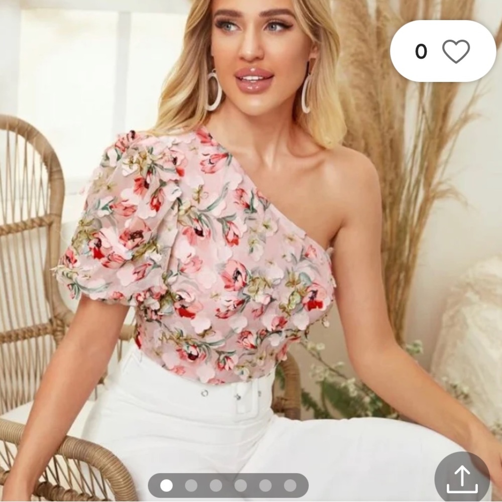 Appliqué flower off shoulder top
